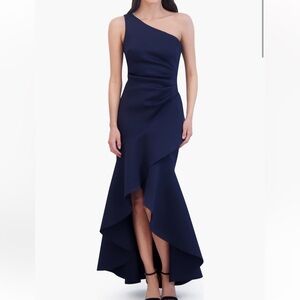 Elegant Navy Blue One Shoulder Bridesmaid Wedding Guest dress
